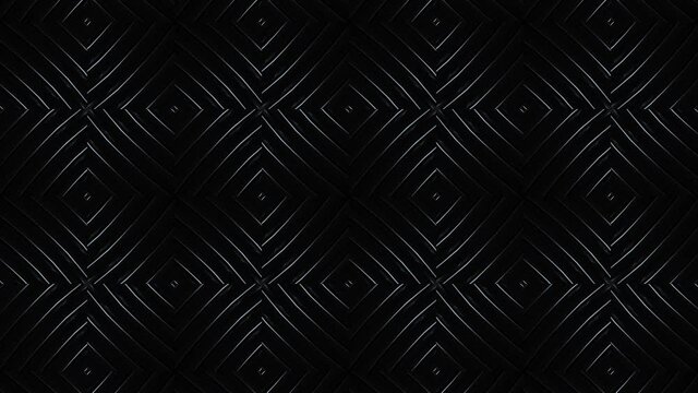 Seamless Art Deco animation of multiple striped rhombus shapes. Loop black and white background. 4k