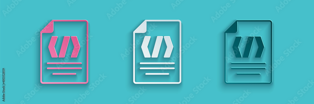 Poster paper cut binary code icon isolated on blue background. paper art style. vector