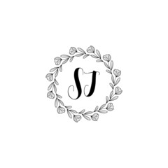 Initial SJ beauty monogram and elegant logo design, handwriting logo of initial signature, wedding, fashion, floral