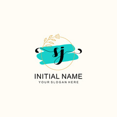 Initial SJ beauty monogram, handwriting logo of initial signature, wedding, fashion, floral and botanical logo concept design.