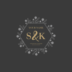 Initial letter SK beauty handwriting logo vector