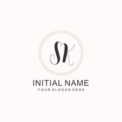 Initial SK beauty monogram and elegant logo design, handwriting logo of initial signature, wedding, fashion, floral