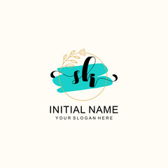 Initial SK beauty monogram, handwriting logo of initial signature, wedding, fashion, floral and botanical logo concept design.