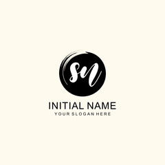 Initial SN beauty monogram, handwriting logo of initial signature, wedding, fashion, floral and botanical logo concept design.