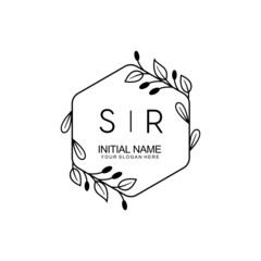 Initial SR beauty monogram and elegant logo design, handwriting logo of initial signature, wedding, fashion, floral