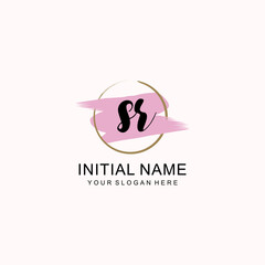 Initial SR beauty monogram, handwriting logo of initial signature, wedding, fashion, floral and botanical logo concept design.