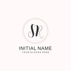 Initial SR beauty monogram and elegant logo design, handwriting logo of initial signature, wedding, fashion, floral