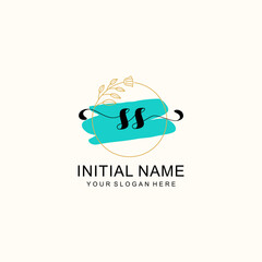 Initial SS beauty monogram, handwriting logo of initial signature, wedding, fashion, floral and botanical logo concept design.