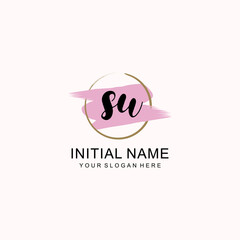 Initial SU beauty monogram, handwriting logo of initial signature, wedding, fashion, floral and botanical logo concept design.