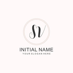 Initial SV beauty monogram and elegant logo design, handwriting logo of initial signature, wedding, fashion, floral