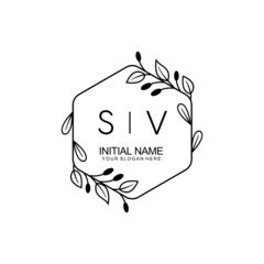 Initial SV beauty monogram and elegant logo design, handwriting logo of initial signature, wedding, fashion, floral