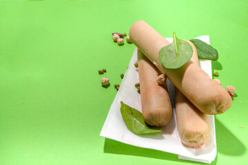 Lab-grown or plant based hot dog sausages