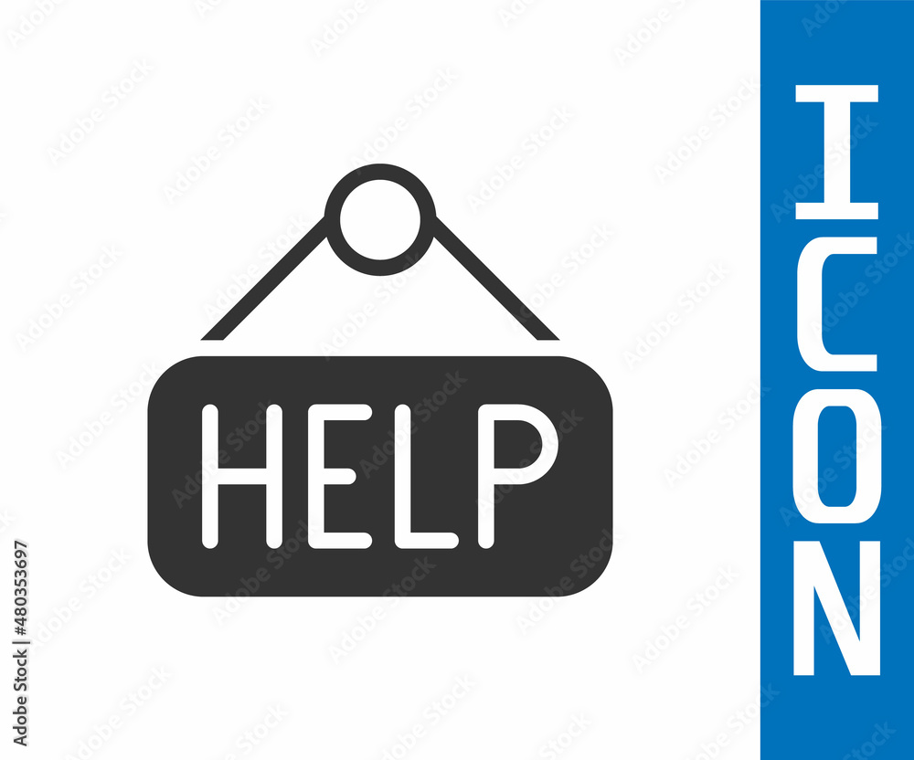 Poster grey signboard with text help icon isolated on white background. vector