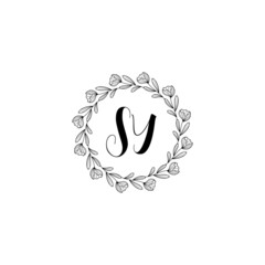 Initial SY beauty monogram and elegant logo design, handwriting logo of initial signature, wedding, fashion, floral