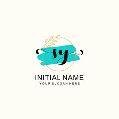 Initial SY beauty monogram, handwriting logo of initial signature, wedding, fashion, floral and botanical logo concept design.