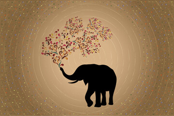 creative illustration of a elephant screams out colorful swirls framed bei colorful hearts