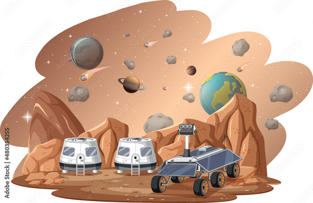 Canvas Prints space station on planet with spaceship