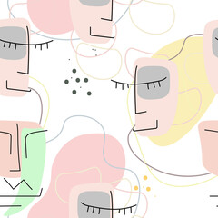 Face line pattern Abstract drawing seamless print