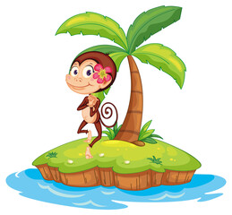 Smiling monkey cartoon character on isolated island