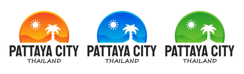 Pattaya city typography on island background. Thailand tourist destination concept. - obrazy, fototapety, plakaty