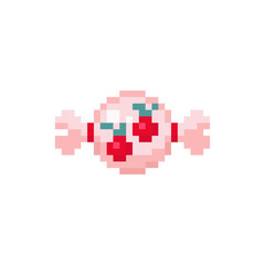 Pixel art candy illustration. Vector pixel sweetie in pixelated mosaic retro game style. 8 bit vintage decor for valentine day. Pixel sweets isolated icon on white background.
