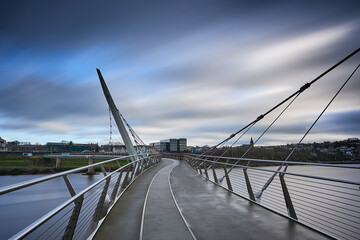 long exposure with clouds from the Scenic view of Londonderry, Peace Bridge, Northern Ireland