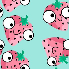 Fruit seamless cartoon strawberry pattern for fabrics and textiles and packaging and gifts and linens and kids 