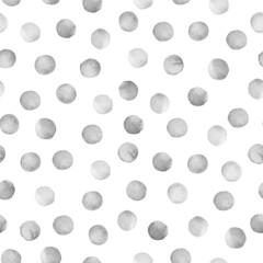 Watercolor seamless pattern polka dot grey color. Hand drawn illustration isolated on white background. Perfect for wrapping paper, wallpaper, fabric or nursery textile