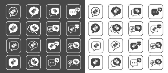 Set Icons Sign Language Outline Deaf People Communicate 