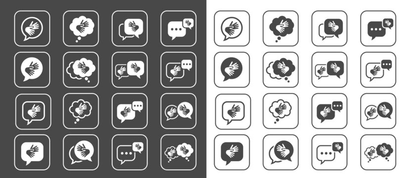 Set Icons Sign Language Outline Deaf People Communicate 