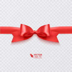 Shiny red satin ribbon on white background. Vector red bow. Red bow and red ribbon.
