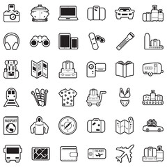 Travel Tools Icons. Line With Fill Design. Vector Illustration.