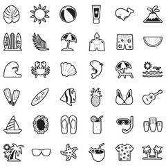 Tropical Icons. Line With Fill Design. Vector Illustration.