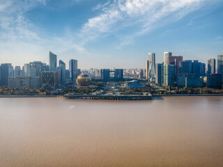 Naklejka premium Aerial photography of modern urban landscape of Hangzhou, China