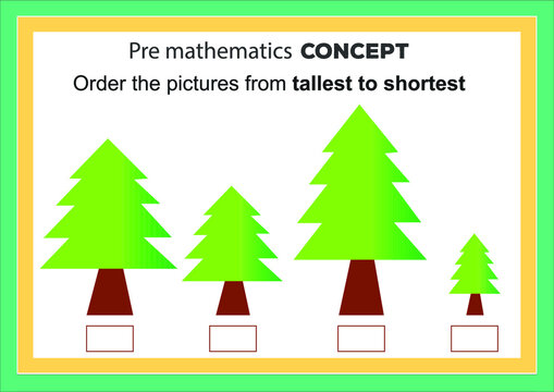 Pre Math Concepts. Tall Short. Educational Children Game. Kids Activity Sheet, Tall Short Learning Worksheet.