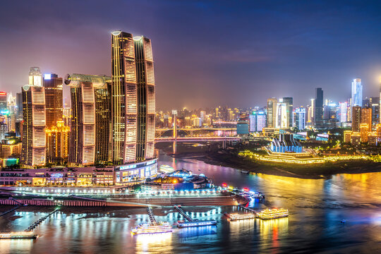 aerial photography china chongqing modern city landscape night view