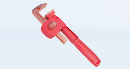 3d render of red and bronze Pipe wrench isolated on white background