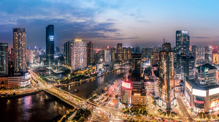 Aerial photography China Ningbo modern city landscape night view