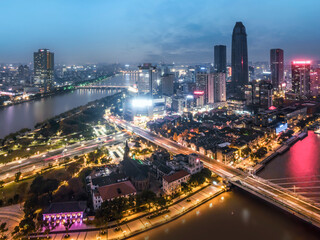 Naklejka na ściany i meble Aerial photography China Ningbo modern city landscape night view