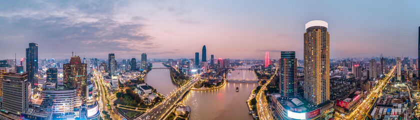 Aerial photography China Ningbo modern city landscape night view - obrazy, fototapety, plakaty