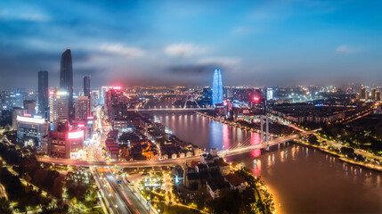 Aerial photography China Ningbo modern city landscape night view