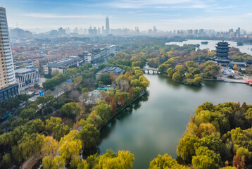 Obraz premium Aerial photography of modern urban landscape of Jinan, China