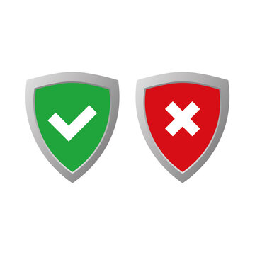 Sign Icon Two Shields With Cross And Check Marks. Vector Illustration Eps 10.