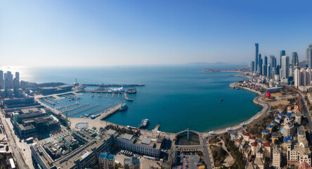 Aerial photography of modern city scenery of Qingdao, China