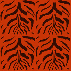 Tiger skin pattern. Brown stripes on a red background. 