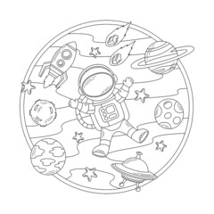 astronaut in the space flying illustration in outline or doodle style design © Desain anak palu