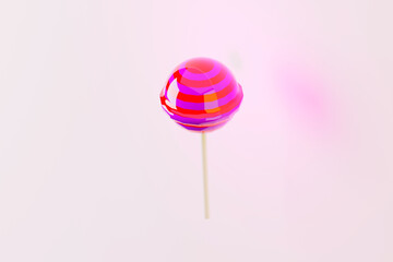 Trendy cute realistic lollipop on stick twisted isolated candy 3d render 3d illustration