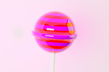 Trendy cute realistic lollipop on stick twisted isolated candy 3d render 3d illustration