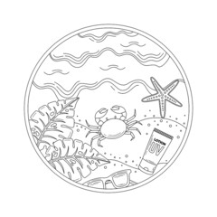 at the beach illustration in outline or doodle style