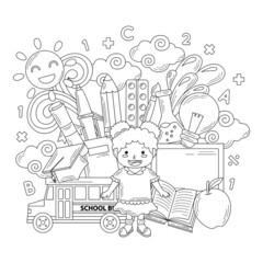 Back to school illustration in outline or doodle style